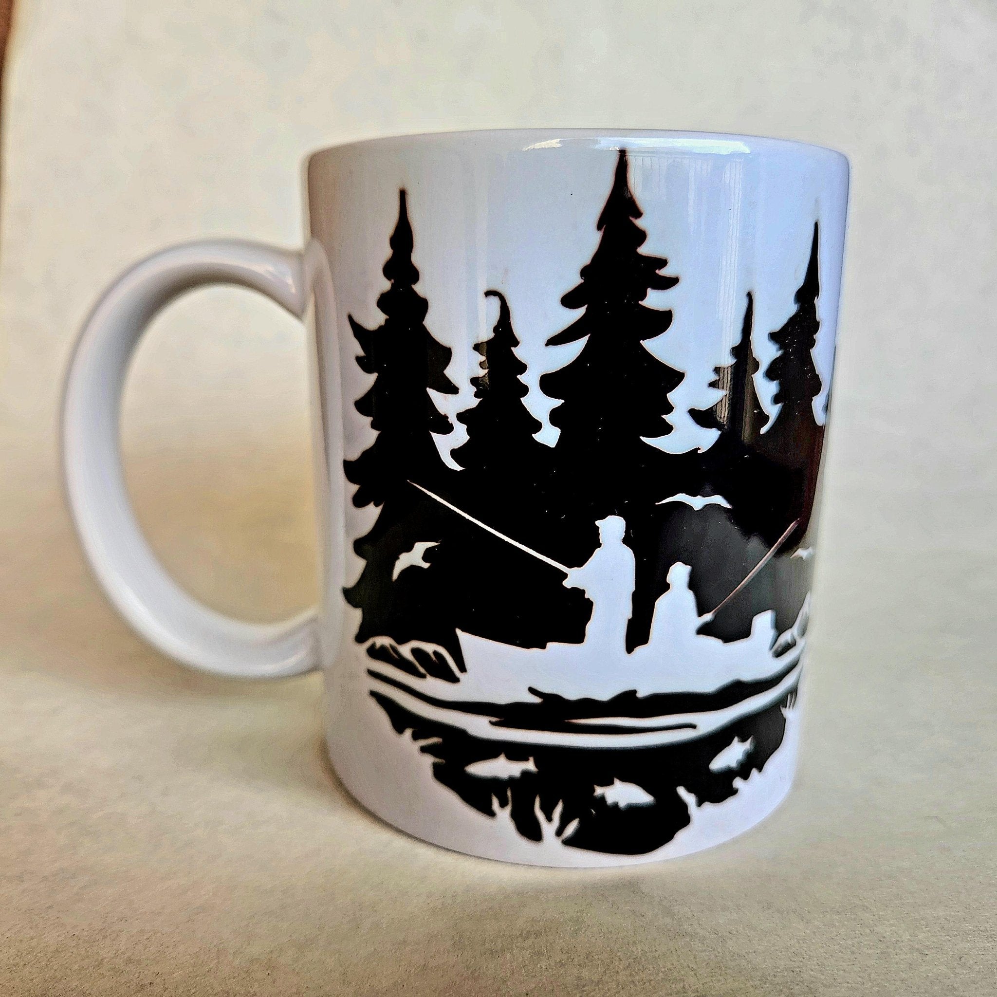 Early Morning Fishing Mug: Peaceful Lake Scene, Dishwasher Safe - Coffee Quips Custom Drinkware