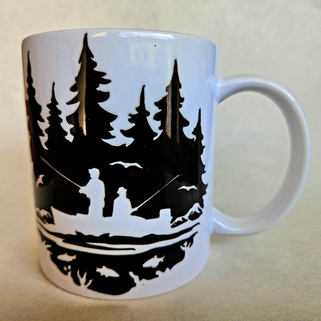 Early Morning Fishing Mug: Peaceful Lake Scene, Dishwasher Safe - Coffee Quips Custom Drinkware