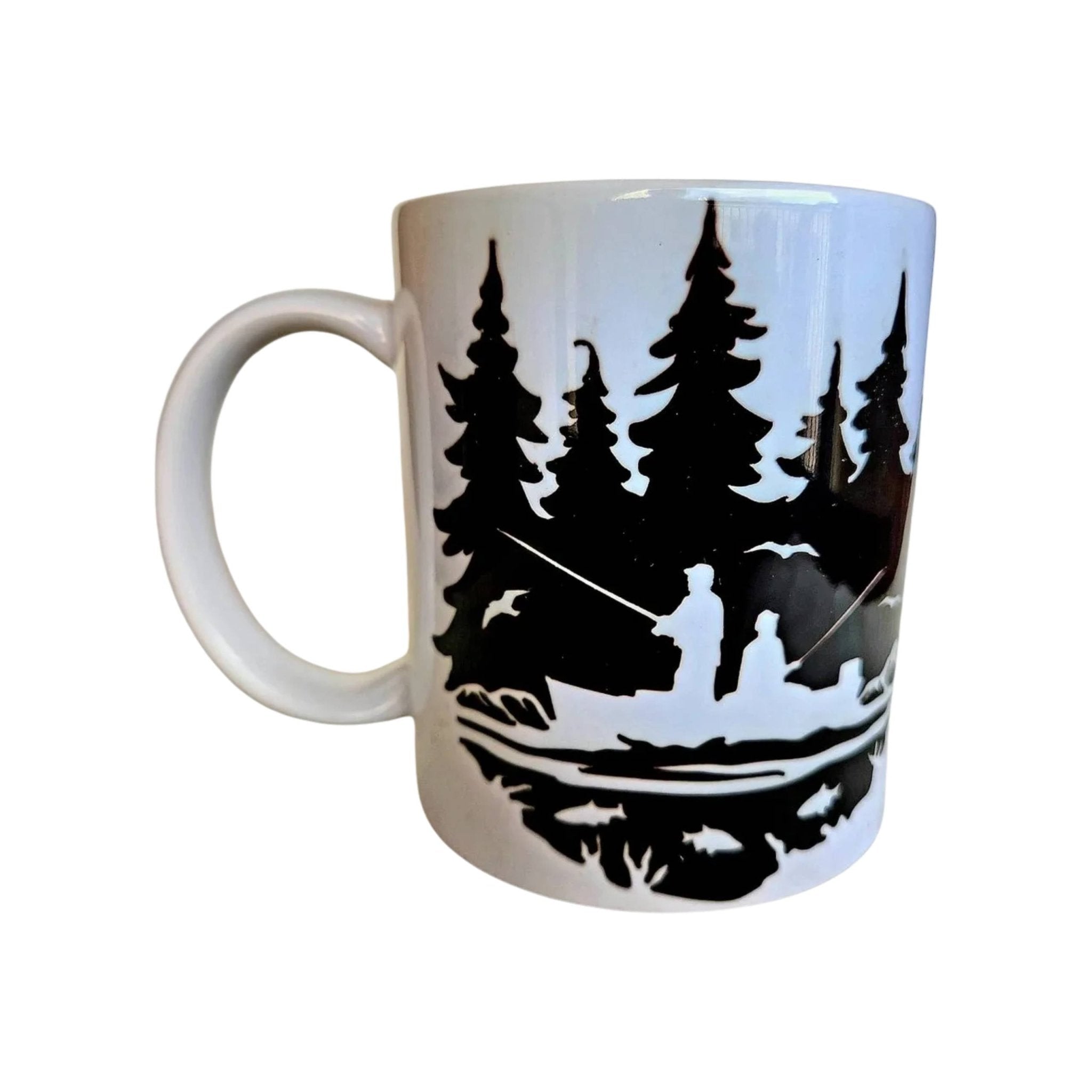 Early Morning Fishing Mug: Peaceful Lake Scene, Dishwasher Safe - Coffee Quips Custom Drinkware