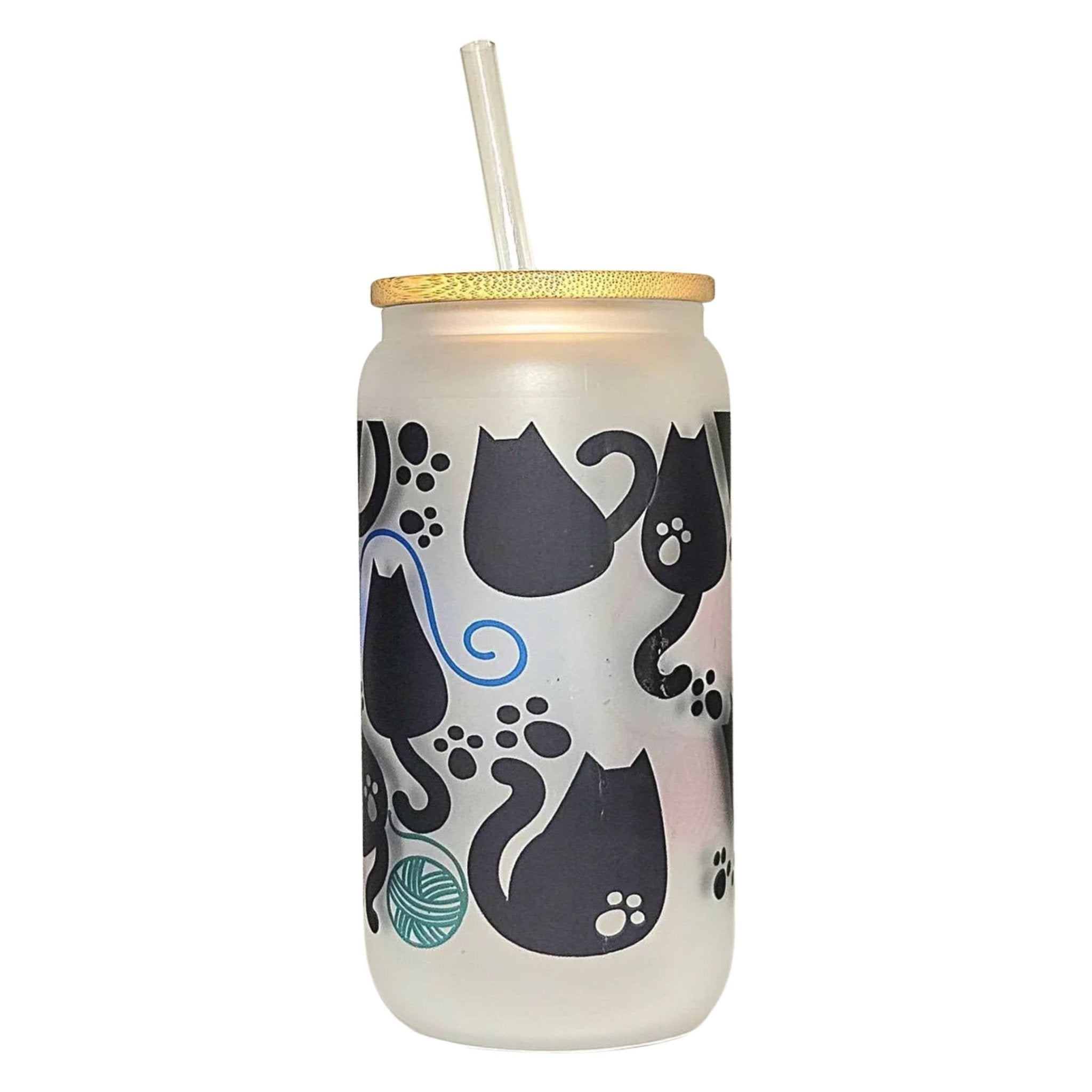 16oz Fat Cats Chasing Yarn Balls Matte Glass Tumbler - Coffee Quips Custom Drinkware