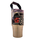 Flamed Hot Rod Stainless Tumbler with Carrying Handle and Tri Sip Lid - Coffee Quips Custom Drinkware