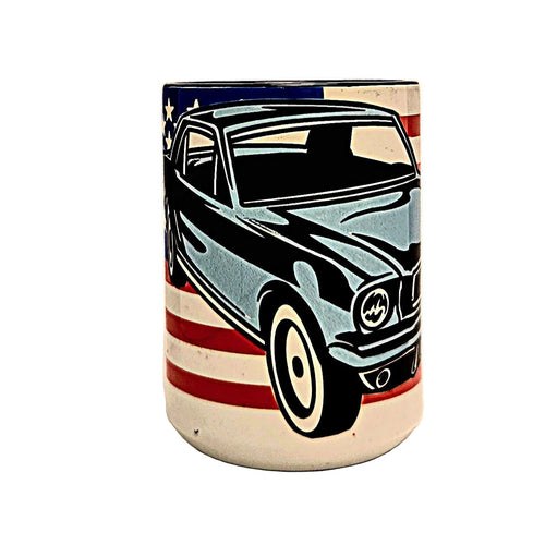 15oz Ford Mustang Mug and American Flag Ceramic Coffee Mug - Coffee Quips Custom Drinkware