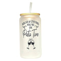 Frosted Glass Can Tumbler: Coffee Quips - Patio Time - Coffee Quips Custom Drinkware