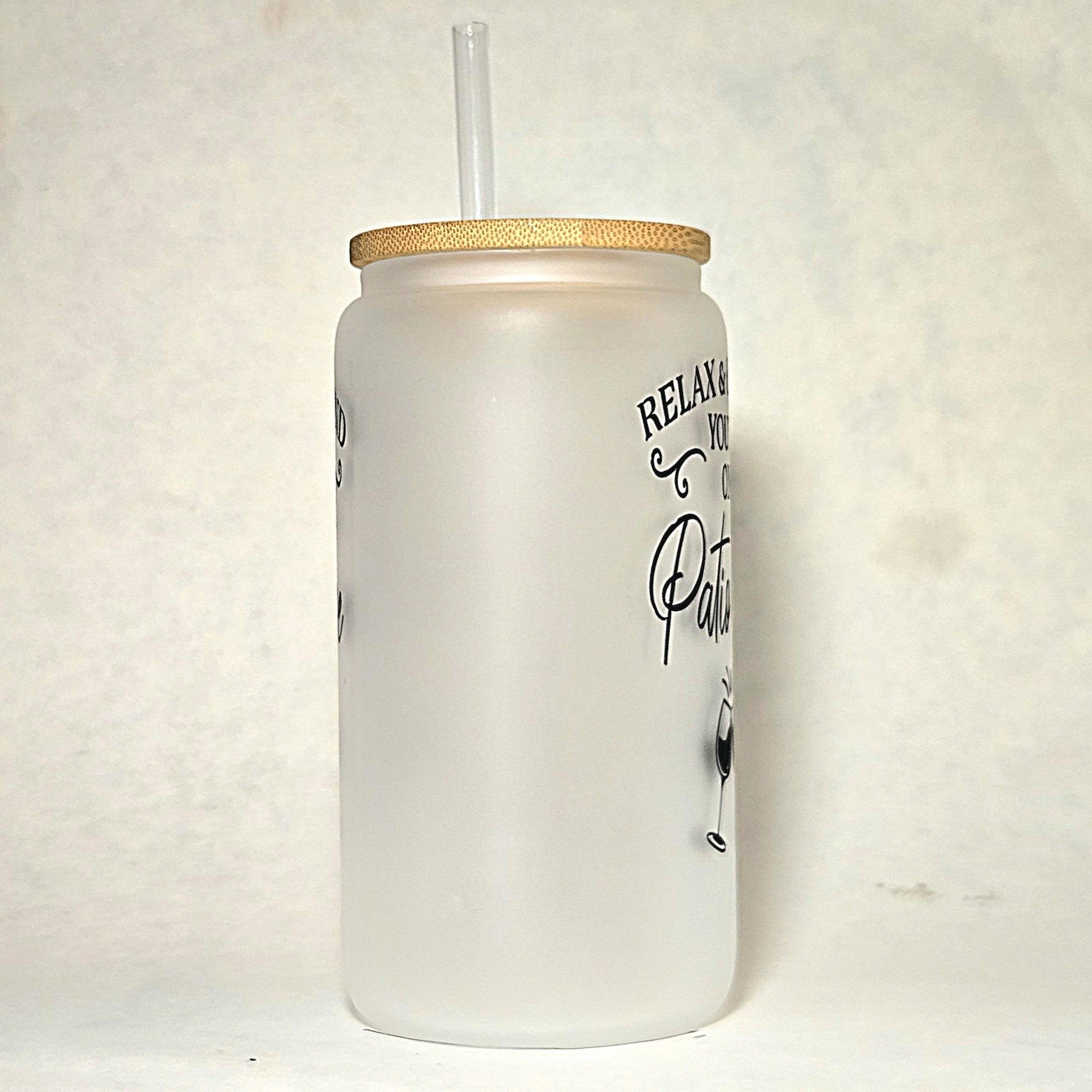 Frosted Glass Can Tumbler: Coffee Quips - Patio Time - Coffee Quips Custom Drinkware