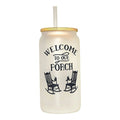 Frosted Glass Can Tumbler: Coffee Quips Porch Design, Bamboo Lid & Straw - Coffee Quips Custom Drinkware