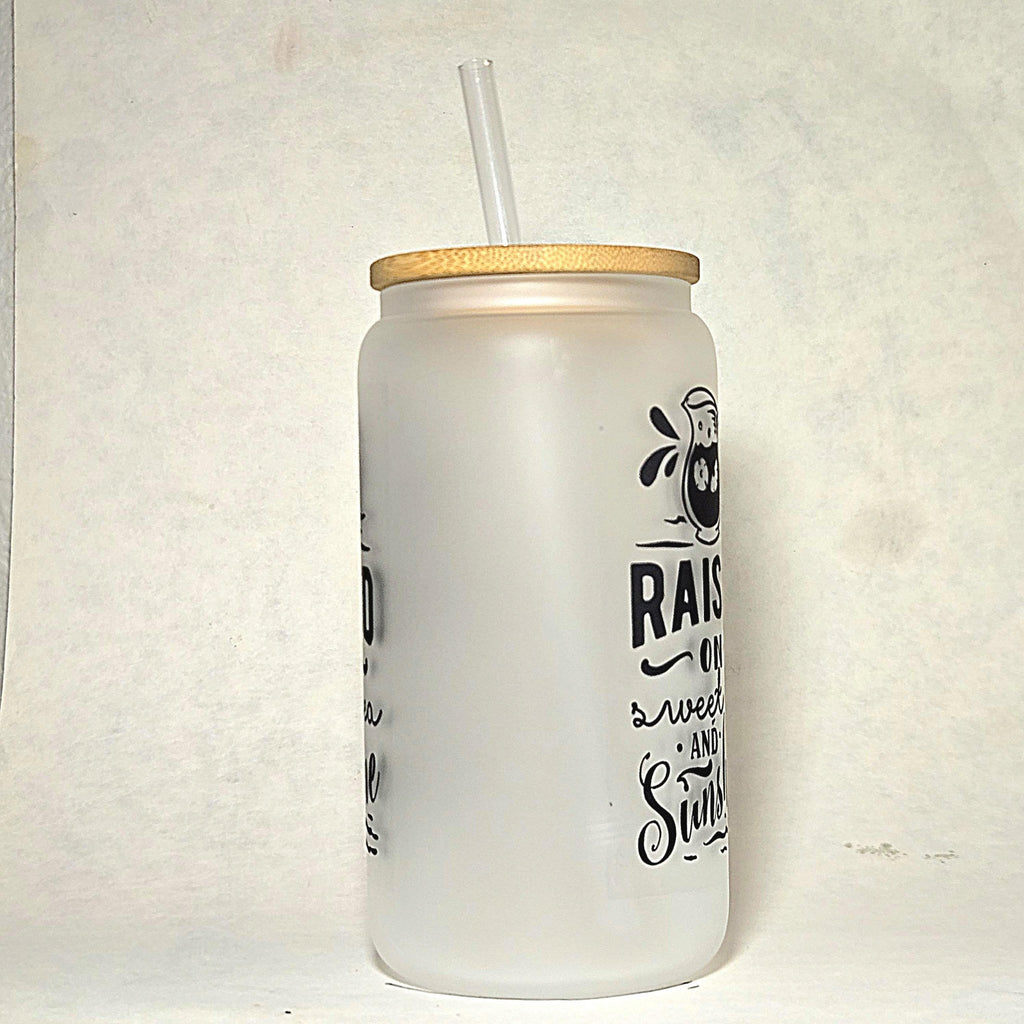 Frosted Glass Can Tumbler: Lemonade & Iced Tea with Bamboo Lid - Coffee Quips Custom Drinkware