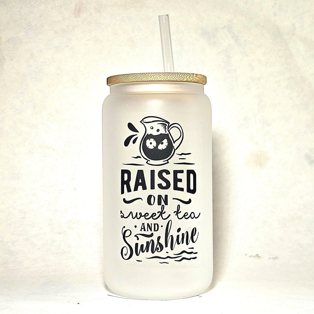 Frosted Glass Can Tumbler: Lemonade & Iced Tea with Bamboo Lid - Coffee Quips Custom Drinkware