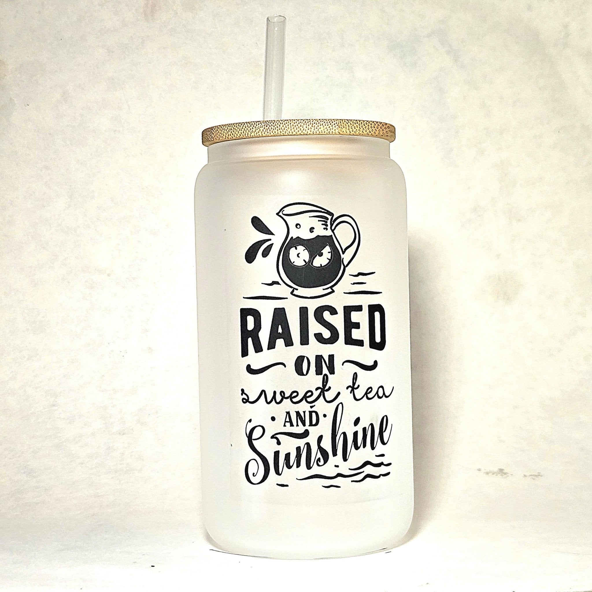 Frosted Glass Can Tumbler: Lemonade & Iced Tea with Bamboo Lid - Coffee Quips Custom Drinkware