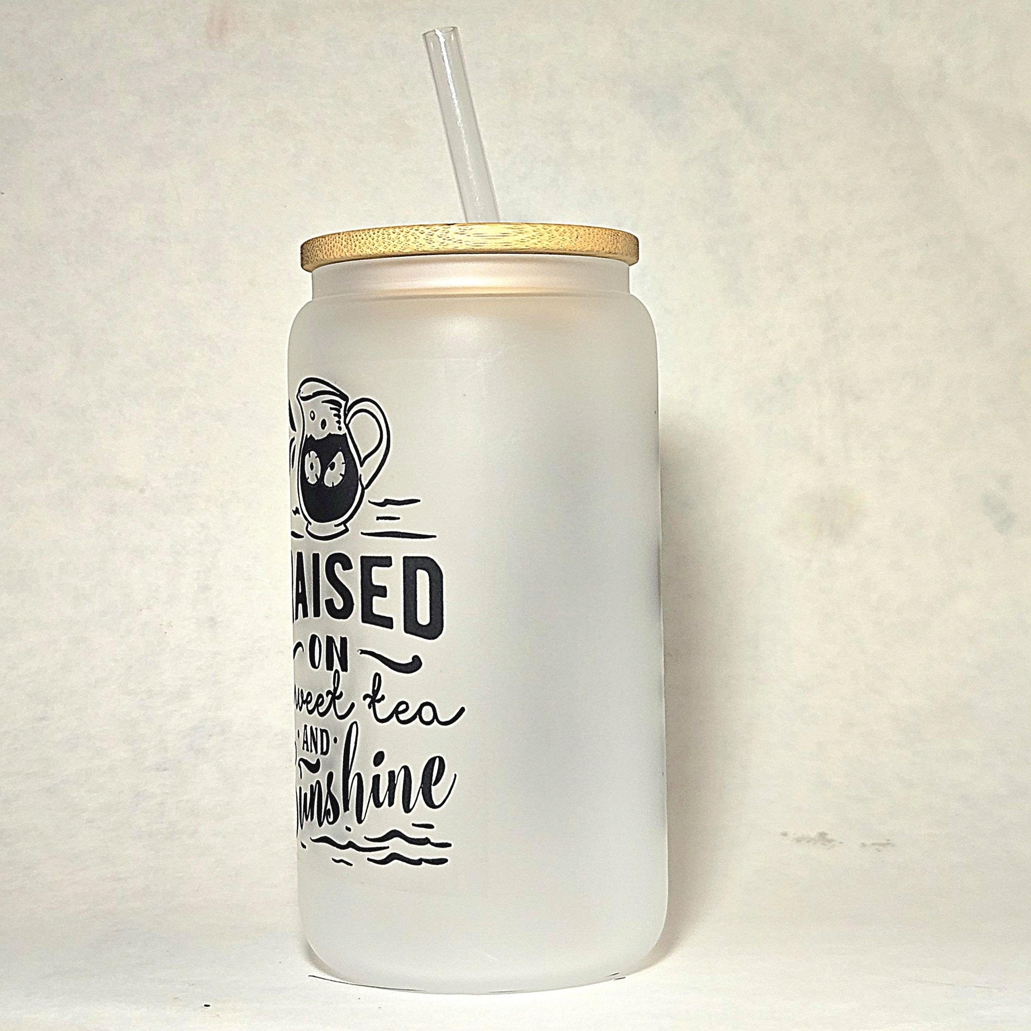 Frosted Glass Can Tumbler: Lemonade & Iced Tea with Bamboo Lid - Coffee Quips Custom Drinkware