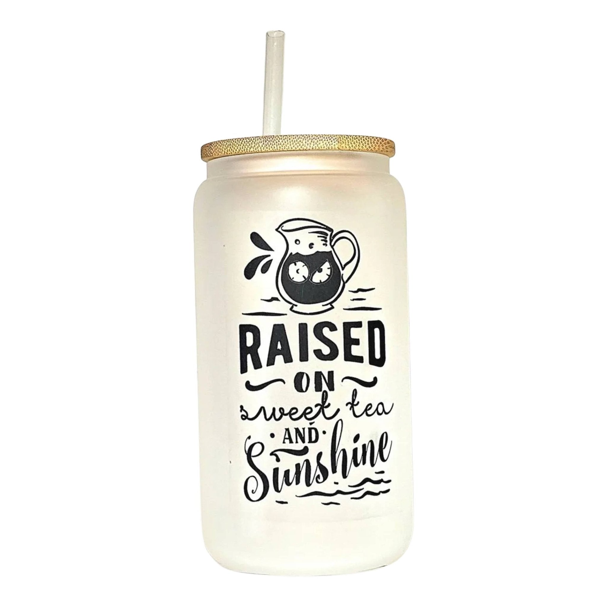 Frosted Glass Can Tumbler: Lemonade & Iced Tea with Bamboo Lid - Coffee Quips Custom Drinkware