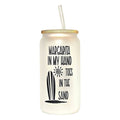 Frosted Glass Can Tumbler: Margarita in Hand, Toes in Sand - Bamboo Lid & Straw - Coffee Quips Custom Drinkware
