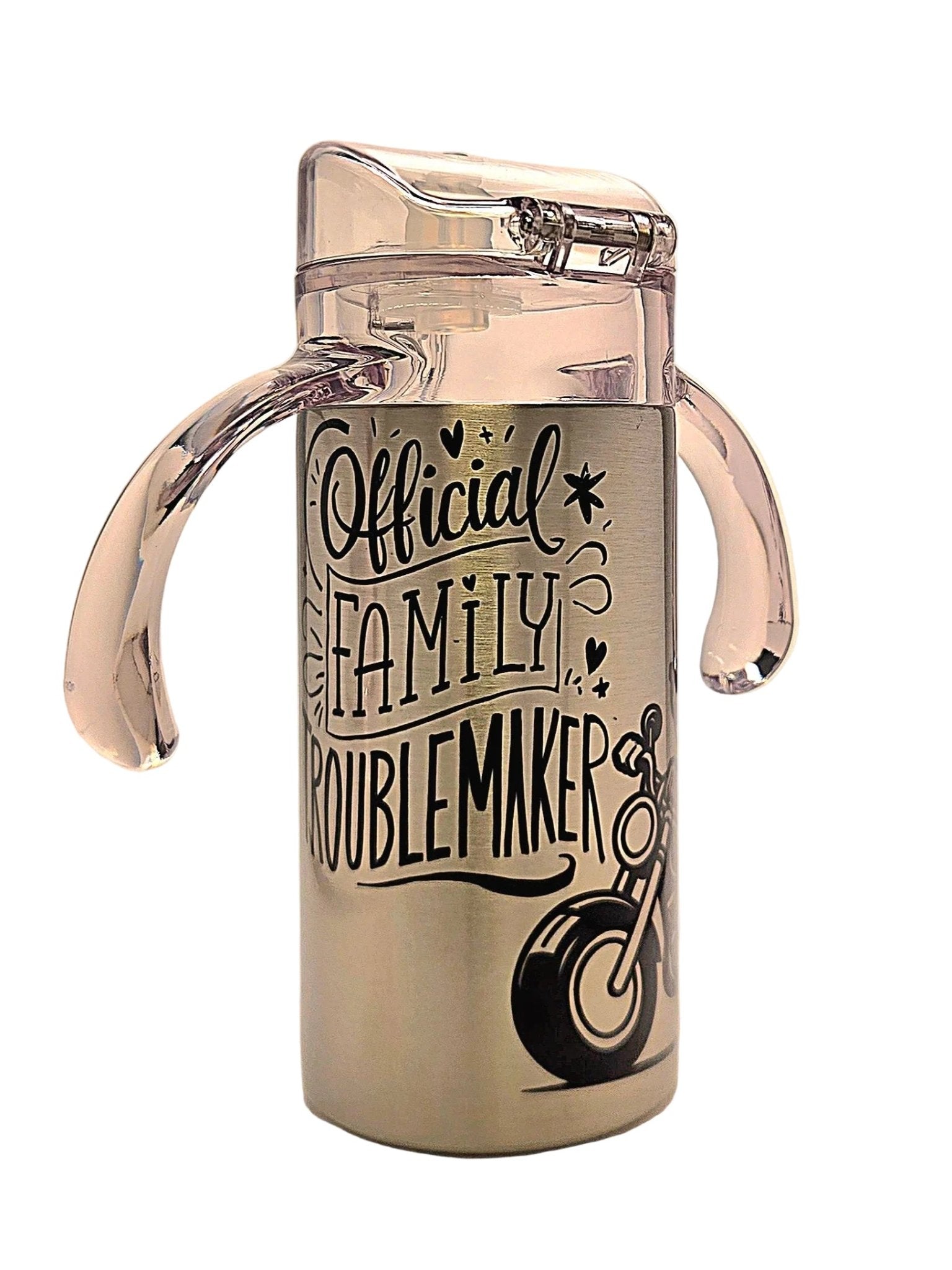 Funny 12oz Grow With Me Stainless Tumbler the Official Family Troublemaker BPA Free dual lid - Coffee Quips Custom Drinkware