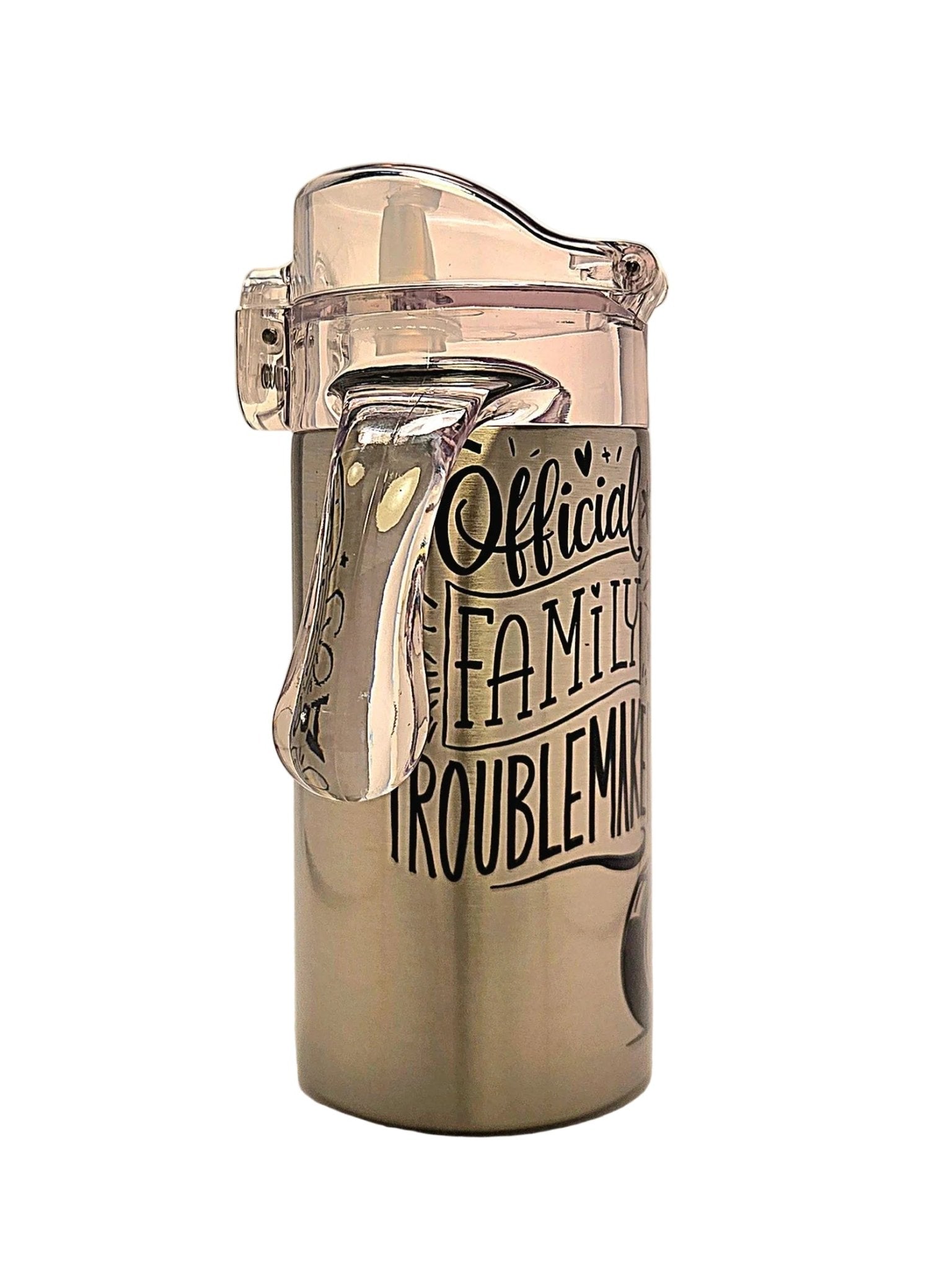 Funny 12oz Grow With Me Stainless Tumbler the Official Family Troublemaker BPA Free dual lid - Coffee Quips Custom Drinkware