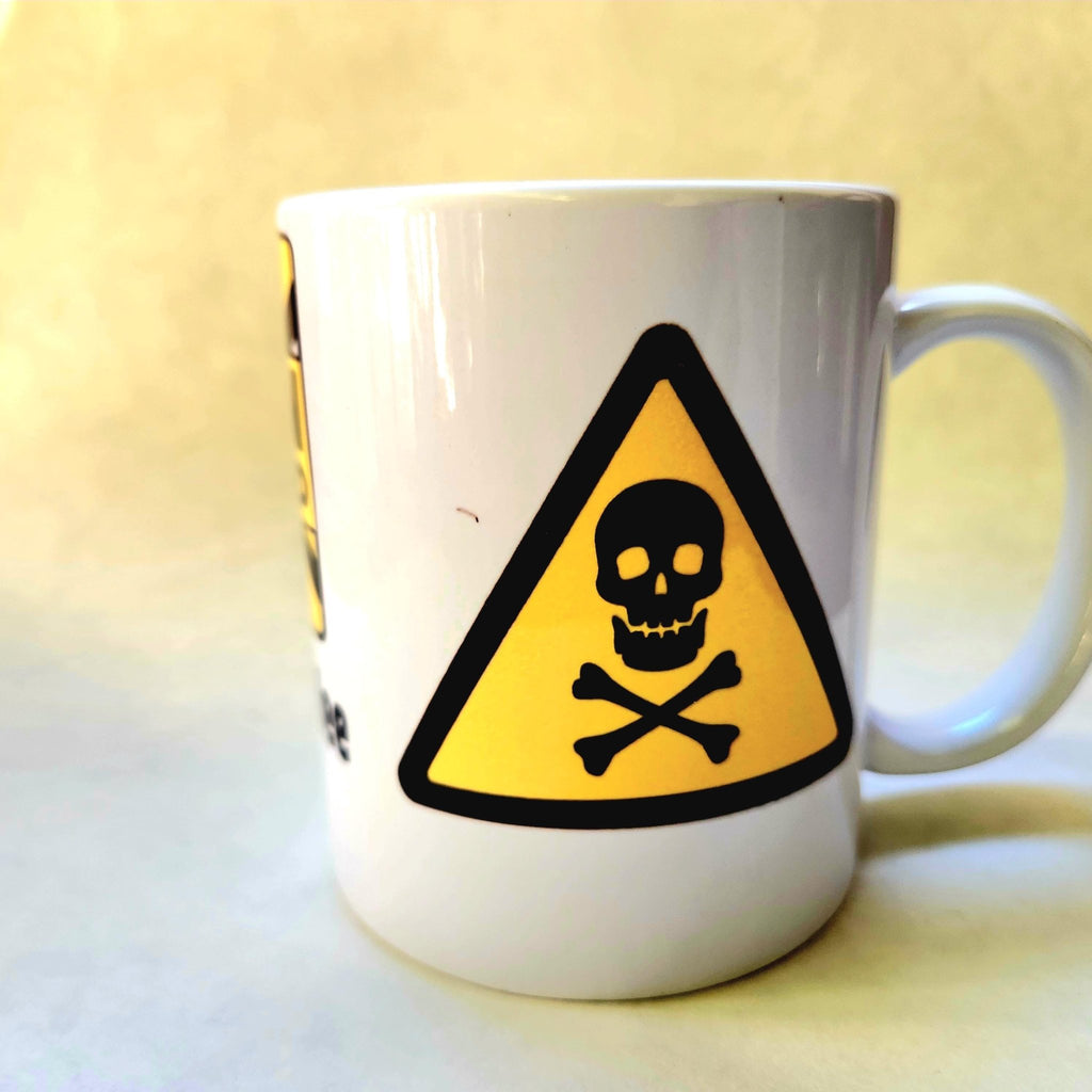 Funny 'First Cup of Coffee' Ceramic Mug - Choking Hazard Caution 15oz - Coffee Quips Custom Drinkware