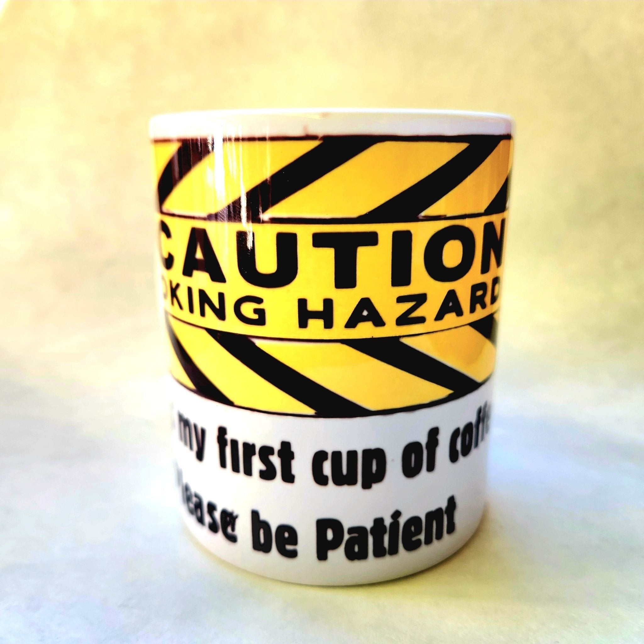Funny 'First Cup of Coffee' Ceramic Mug - Choking Hazard Caution 15oz - Coffee Quips Custom Drinkware