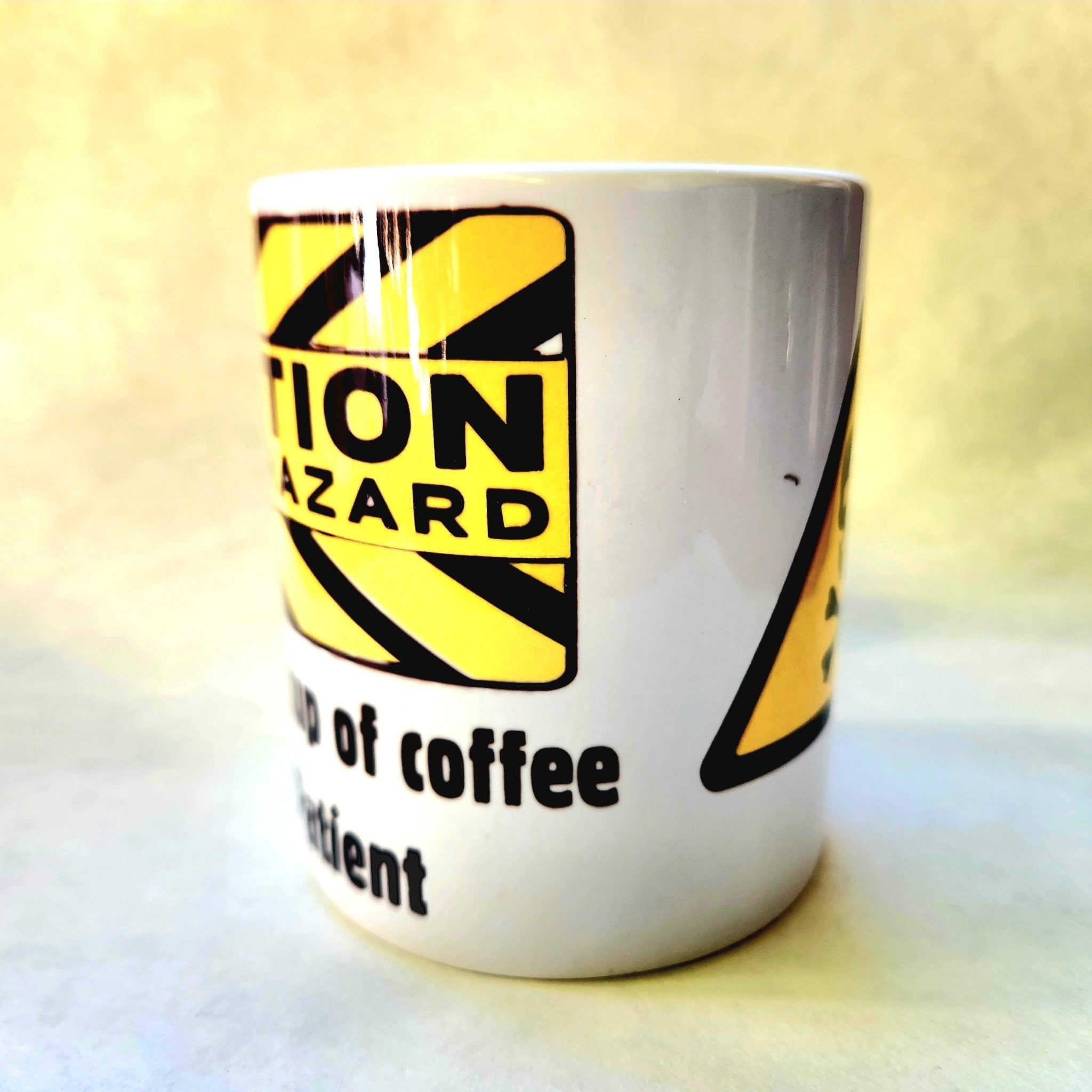 Funny 'First Cup of Coffee' Ceramic Mug - Choking Hazard Caution 15oz - Coffee Quips Custom Drinkware