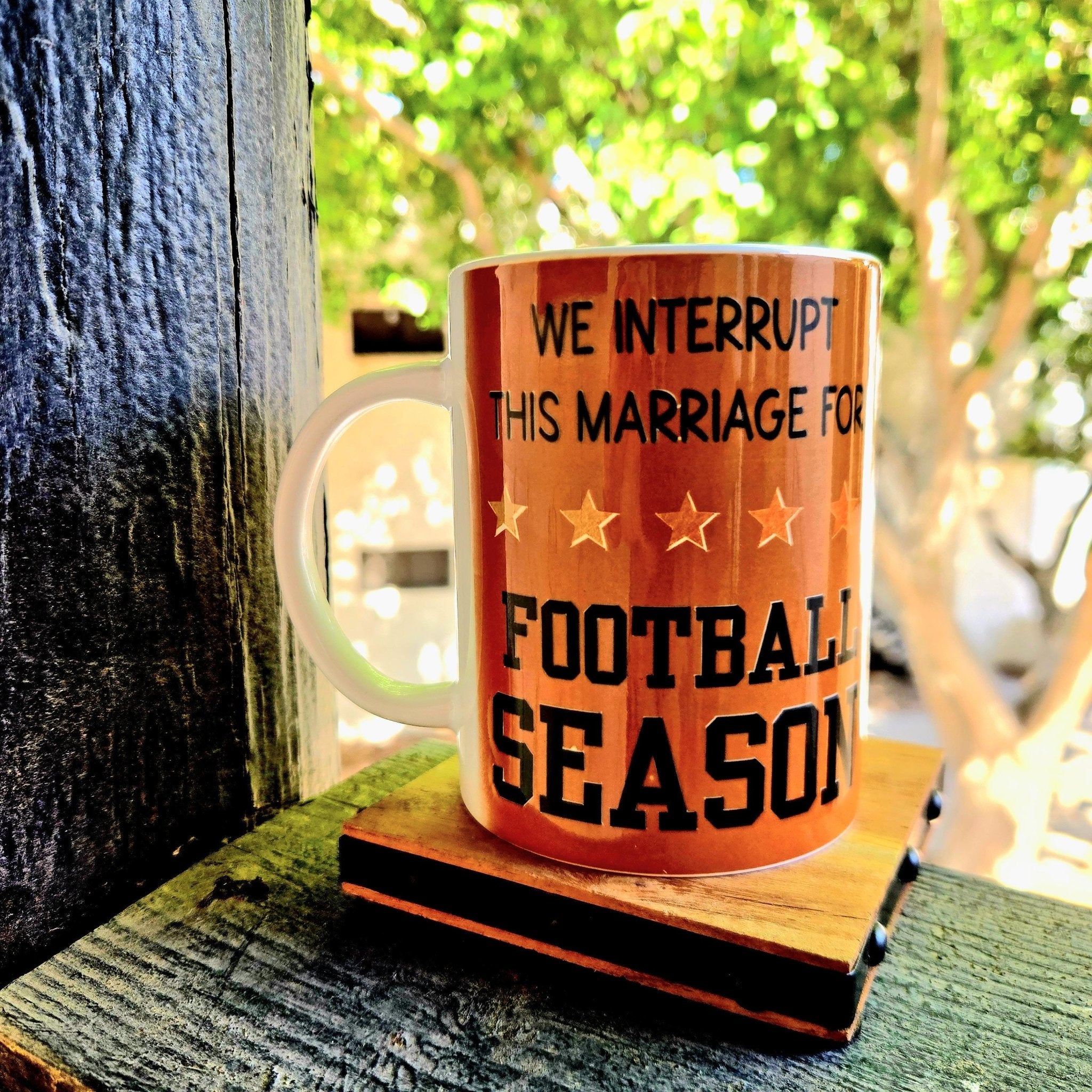 Funny Football Season Coffee Mug - We Interrupt This Marriage - 15oz Ceramic - Coffee Quips Custom Drinkware