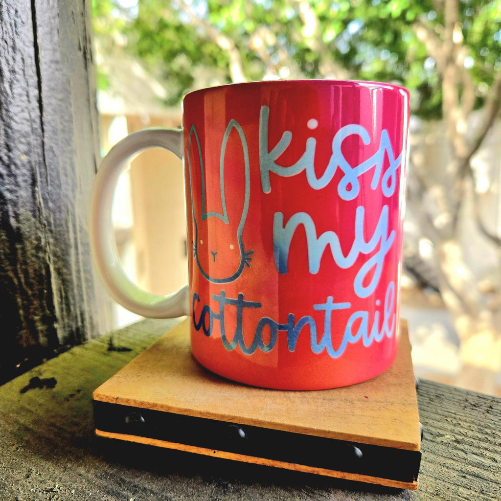 Funny Pink Ceramic Coffee Mug - Kiss My Cottontail - Coffee Quips Custom Drinkware