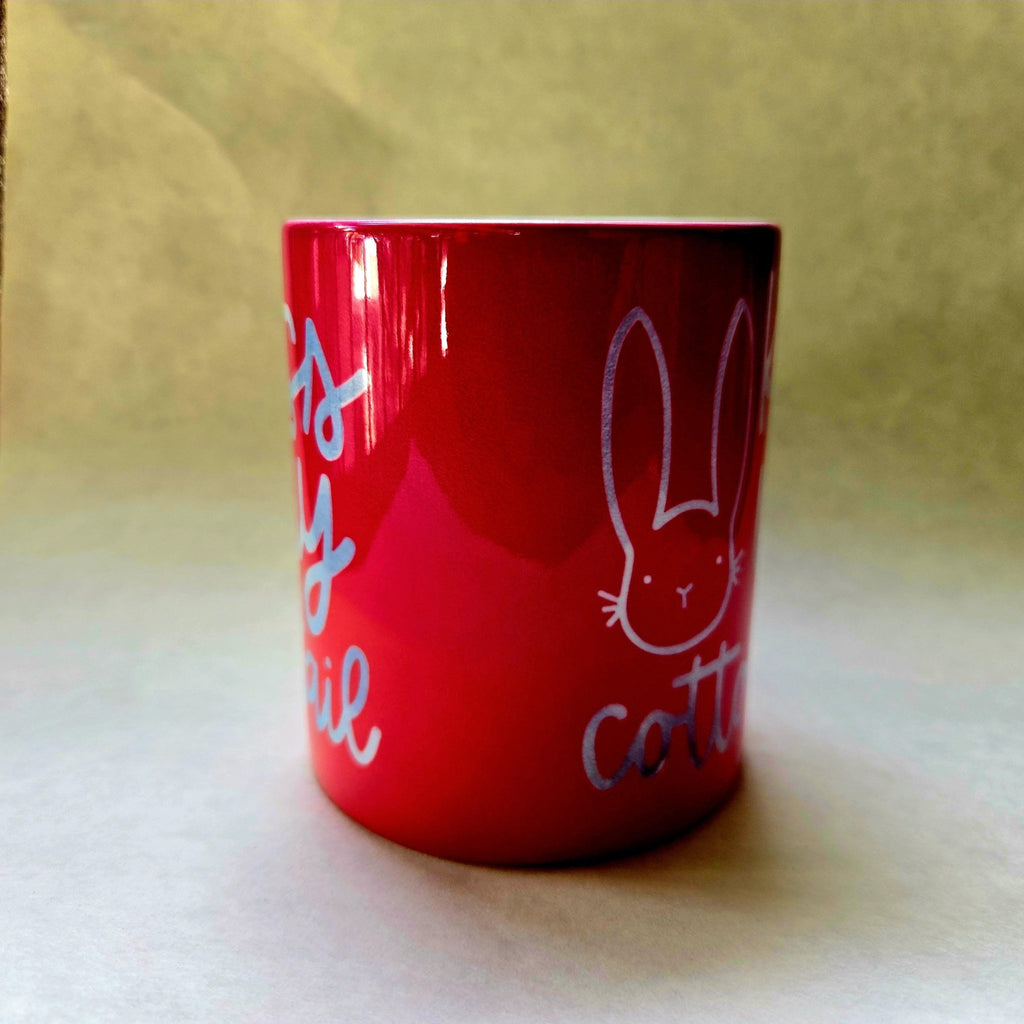 Funny Pink Ceramic Coffee Mug - Kiss My Cottontail - Coffee Quips Custom Drinkware