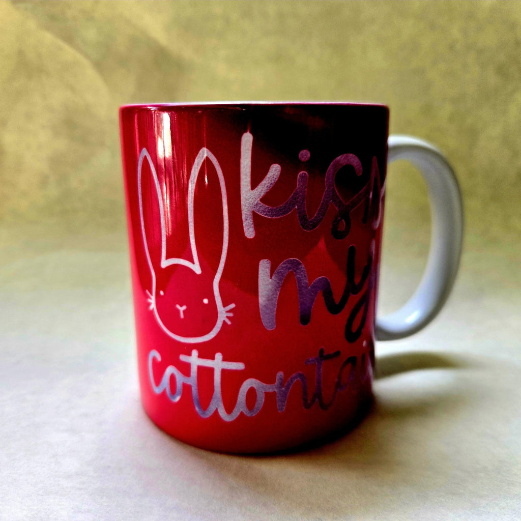 Funny Pink Ceramic Coffee Mug - Kiss My Cottontail - Coffee Quips Custom Drinkware