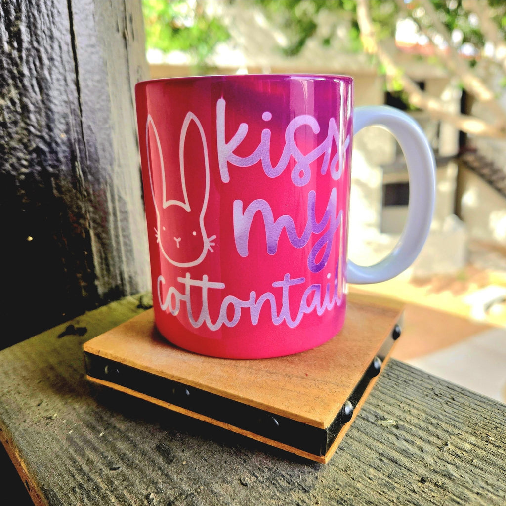 Funny Pink Ceramic Coffee Mug - Kiss My Cottontail - Coffee Quips Custom Drinkware