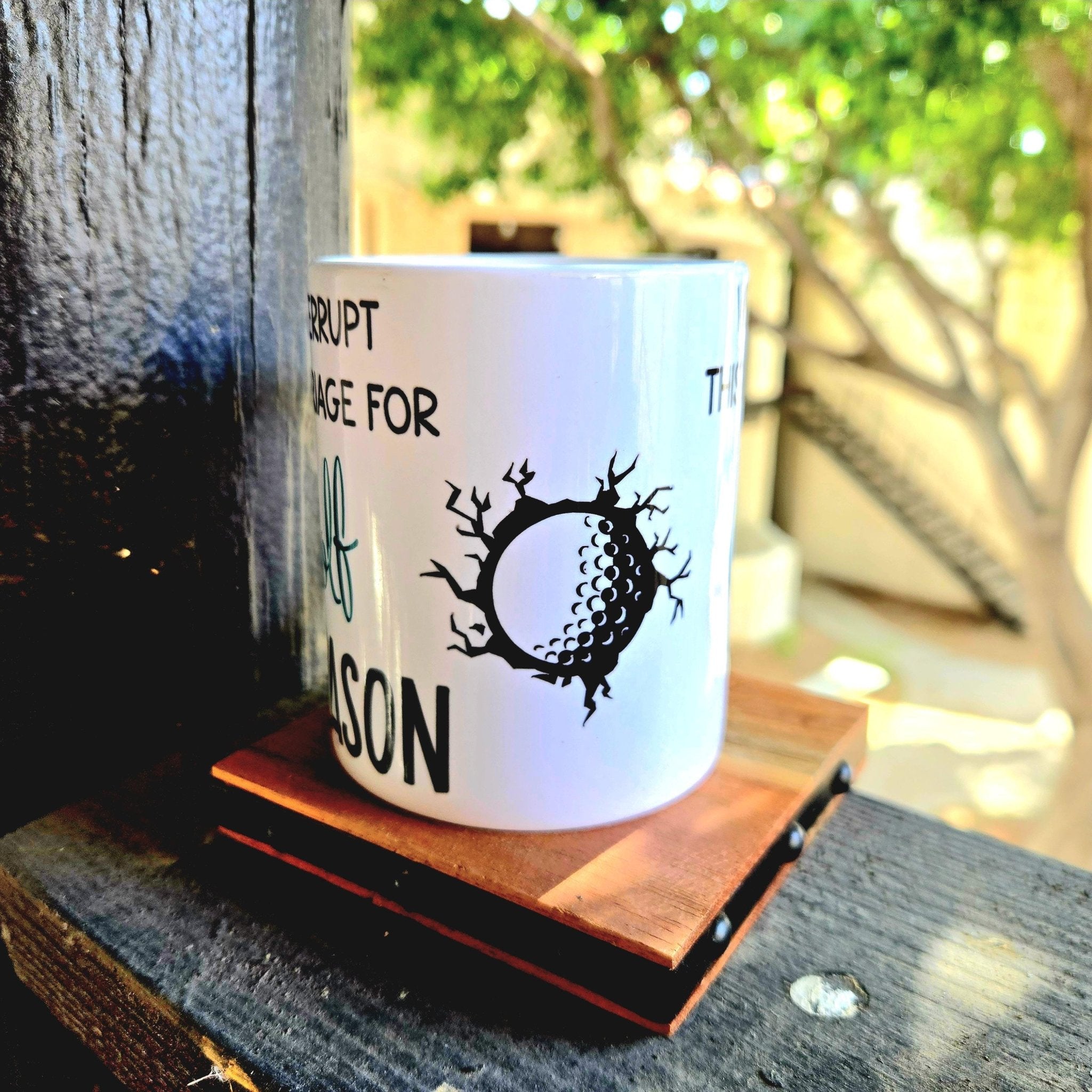 Golf Season Coffee Mug: "We Interrupt This Marriage" Ceramic Mug - Coffee Quips Custom Drinkware