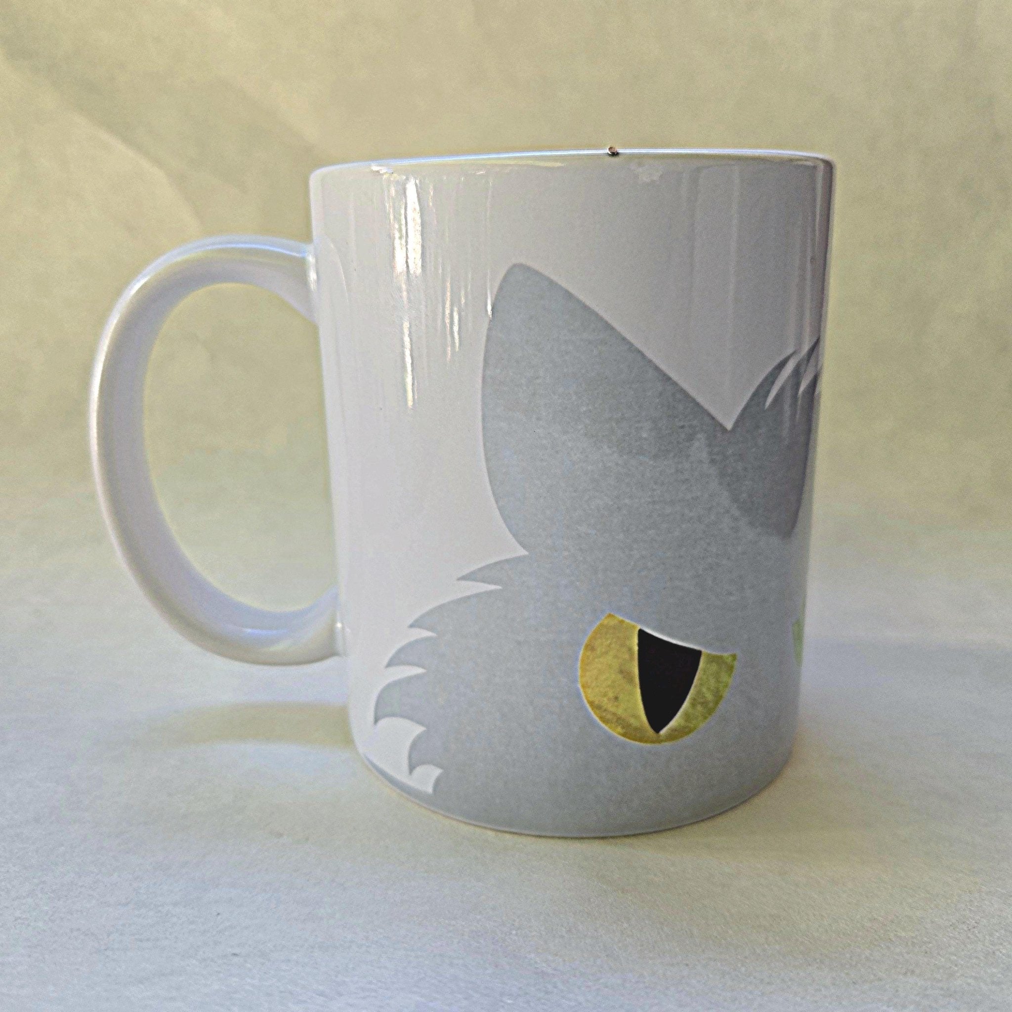 Gray Cat Peeking Ceramic Coffee Mug: Gift for Cat Lovers - Coffee Quips Custom Drinkware