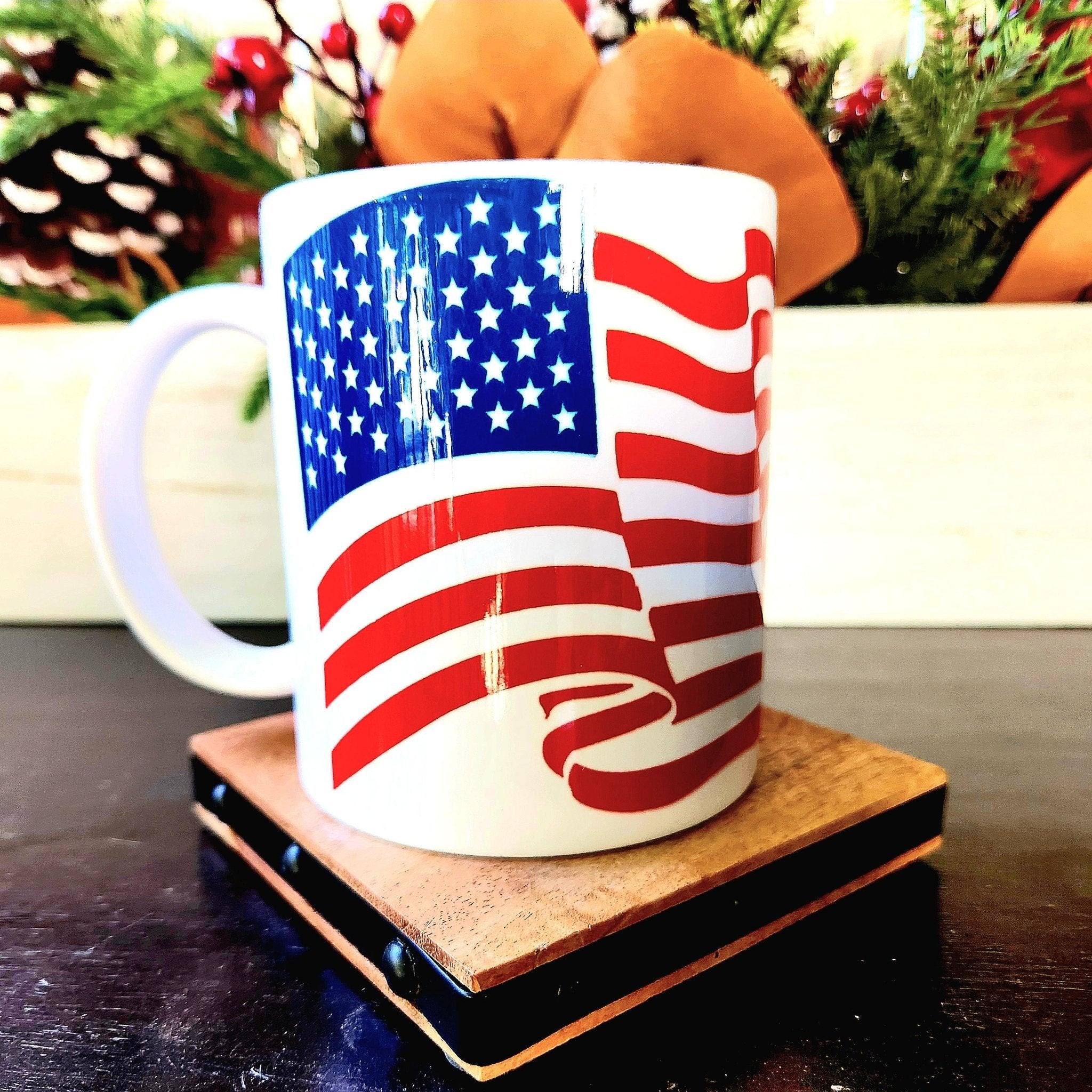 Handmade American Flag Mug – Patriotic 12oz Coffee Cup - Coffee Quips Custom Drinkware