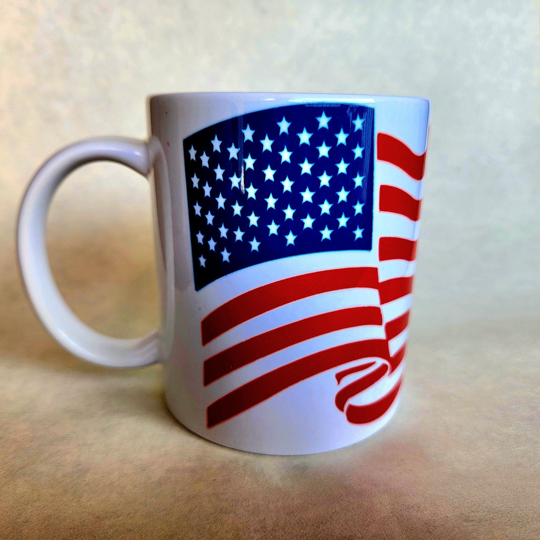 Handmade American Flag Mug – Patriotic 12oz Coffee Cup - Coffee Quips Custom Drinkware