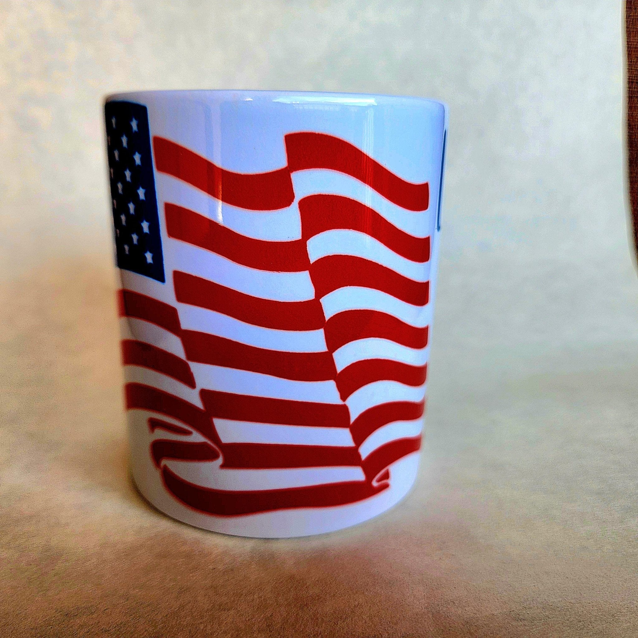 Handmade American Flag Mug – Patriotic 12oz Coffee Cup - Coffee Quips Custom Drinkware