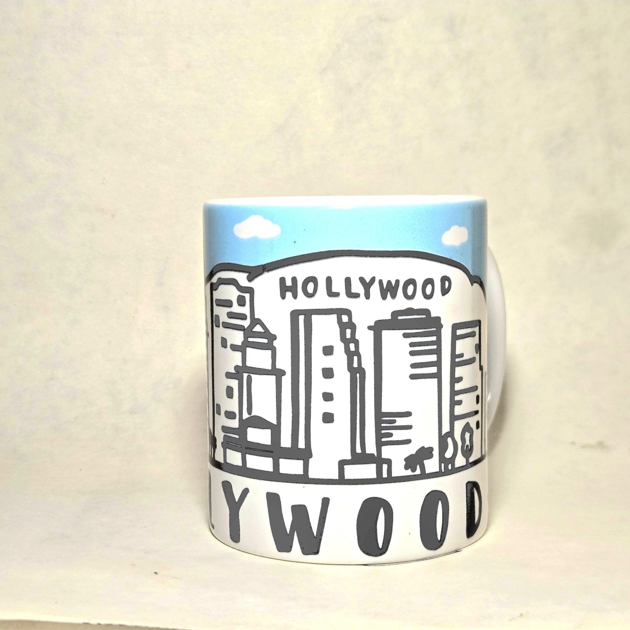 Hollywood California Ceramic Souvenir Coffee Mug - 12oz - Dishwasher Microwave Safe. Coffee Quips Custom Drinkware