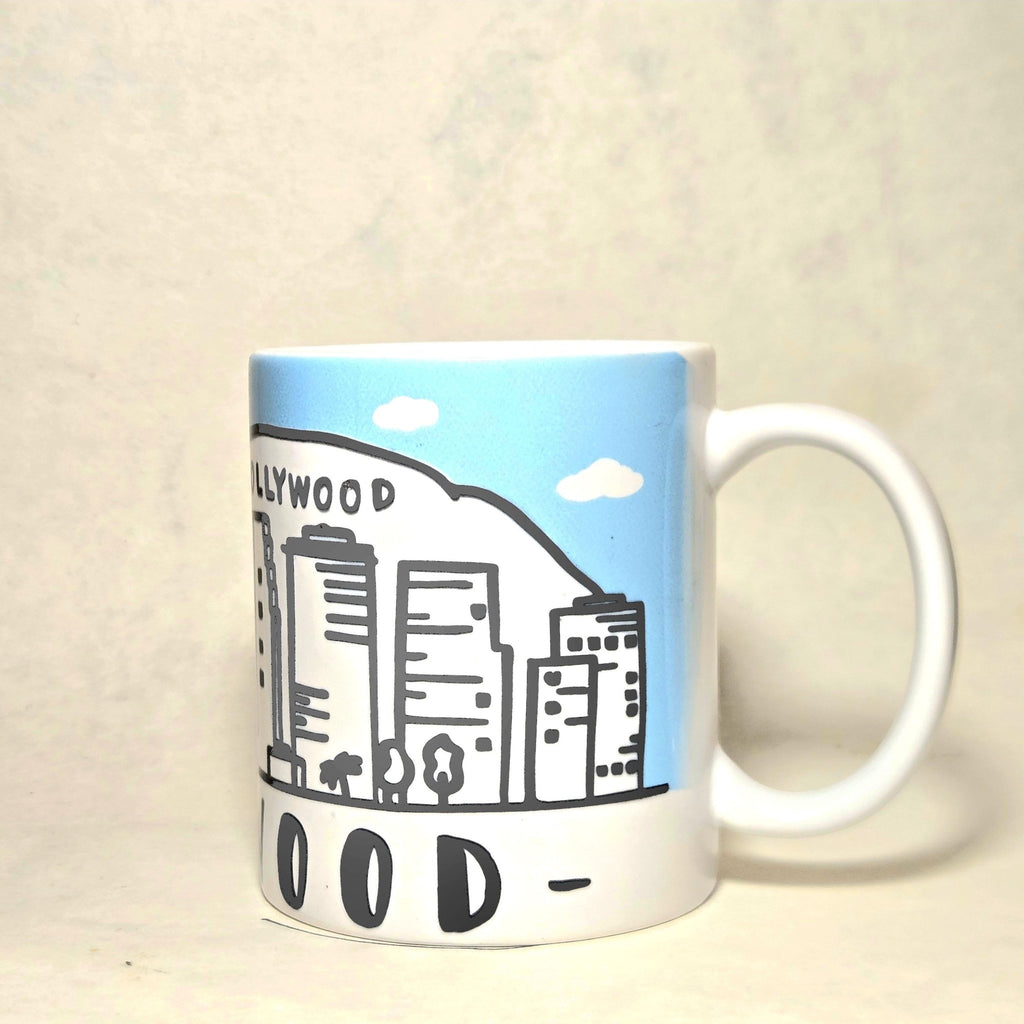 Hollywood California Ceramic Souvenir Coffee Mug - 12oz - Dishwasher Microwave Safe. Coffee Quips Custom Drinkware