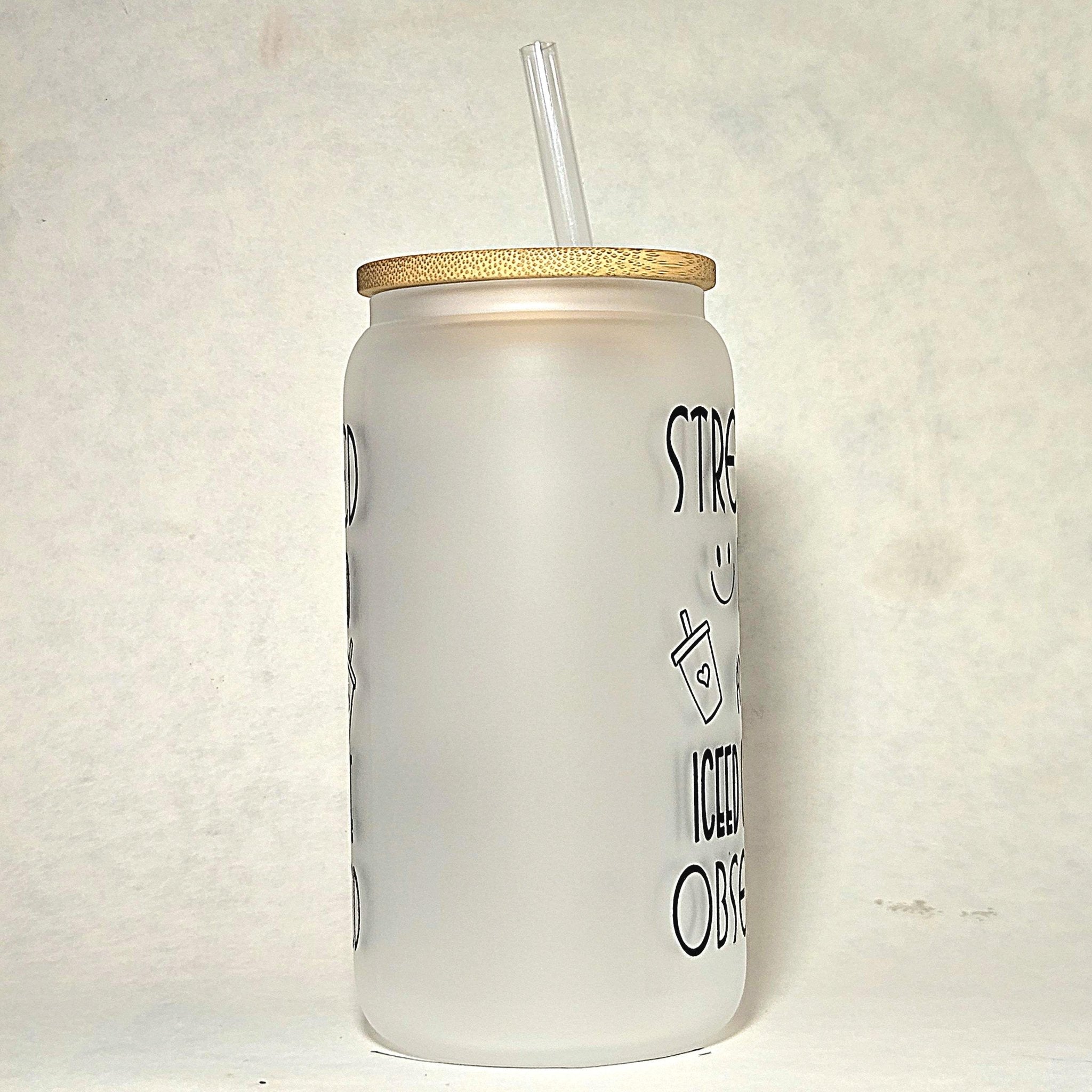 Iced Coffee Glass Tumbler - Stressed Blessed : Coffee Quips Custom Drinkware