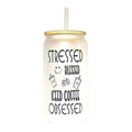 Iced Coffee Glass Tumbler - Stressed Blessed : Coffee Quips Custom Drinkware