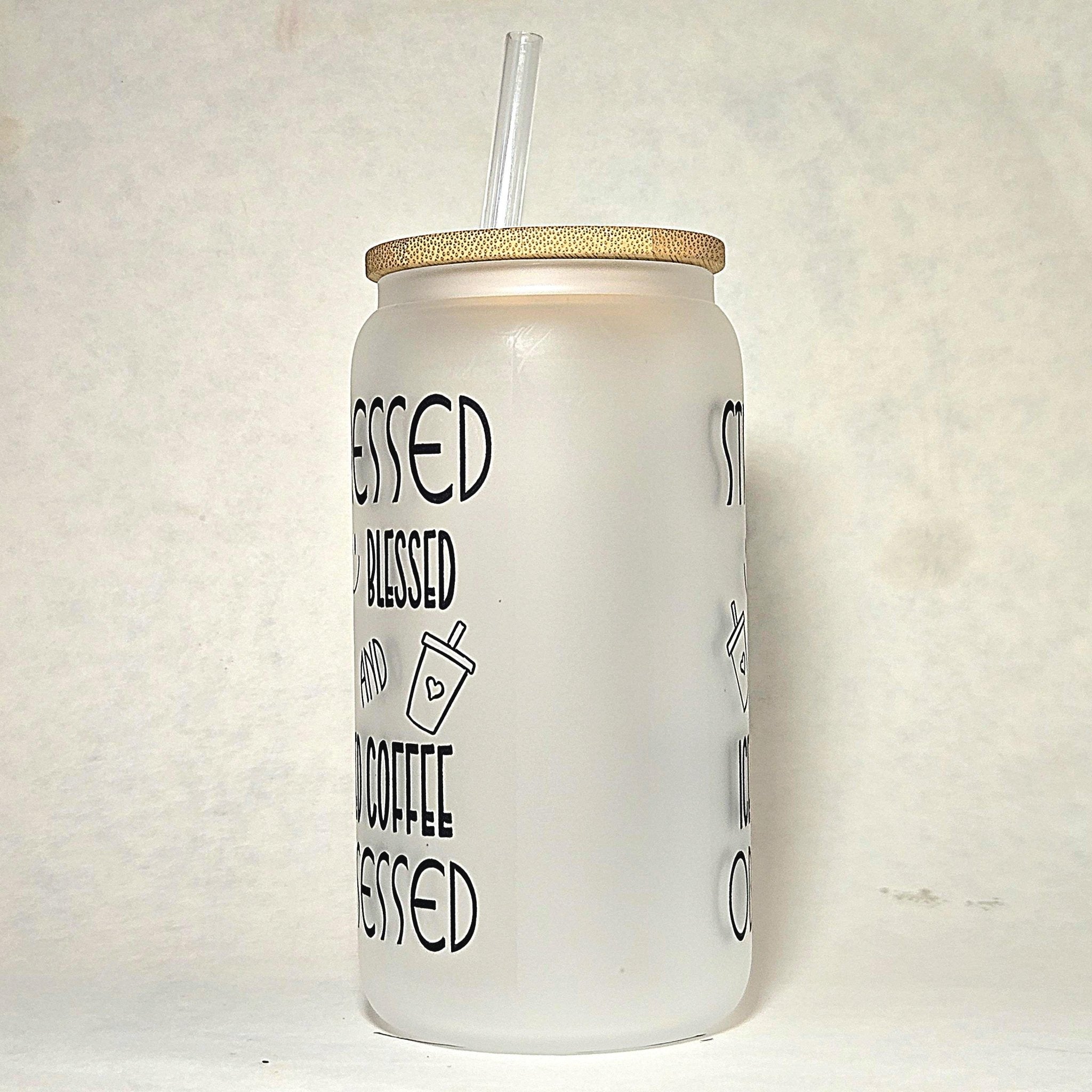 Iced Coffee Glass Tumbler - Stressed Blessed : Coffee Quips Custom Drinkware