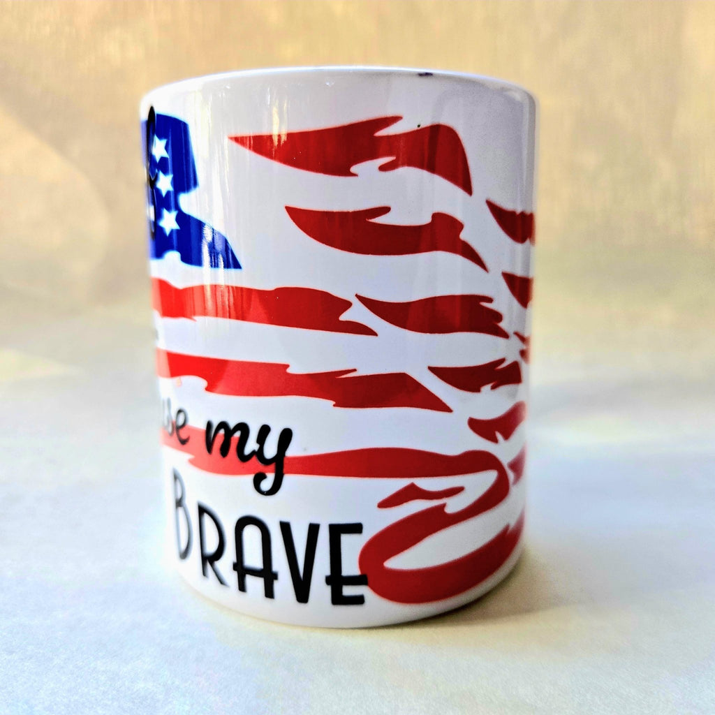 Land of Free Because Mom is Brave Ceramic Coffee Mug - Coffee Quips Custom Drinkware