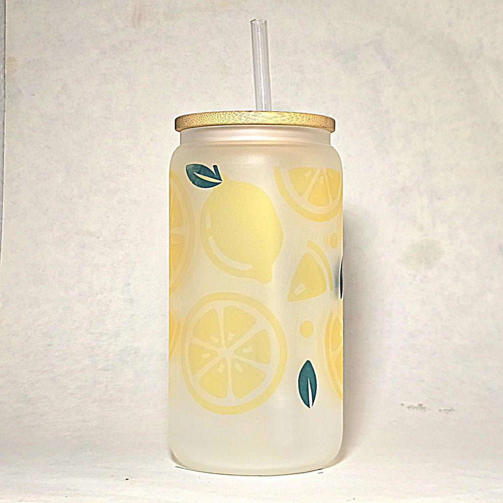 Lemonade Glass Can Tumbler: Frosted Coffee Quips Cup with Bamboo Lid - Coffee Quips Custom Drinkware