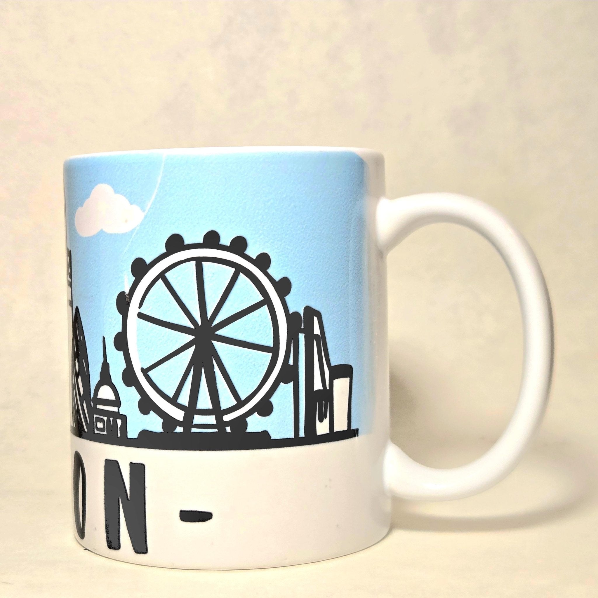 London England Skyline Souvenir Mug. Silhouette of all the Iconic destinations - Coffee Quips Custom Drinkware