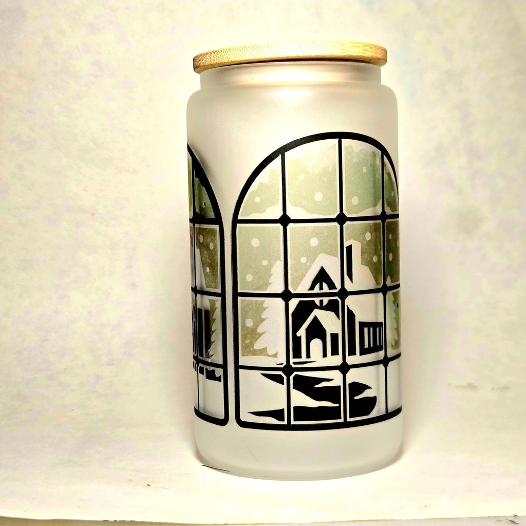 Looking out the Window on a Snowy Winter Day Glass Tumbler - Coffee Quips Custom Drinkware