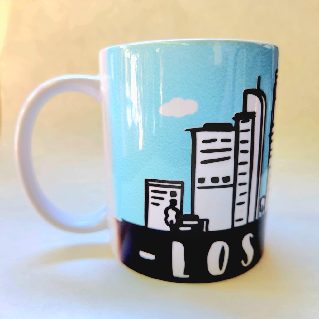 Los Angeles Souvenir Skyline Ceramic Coffee Mug: Coffee Quips Custom Drinkware