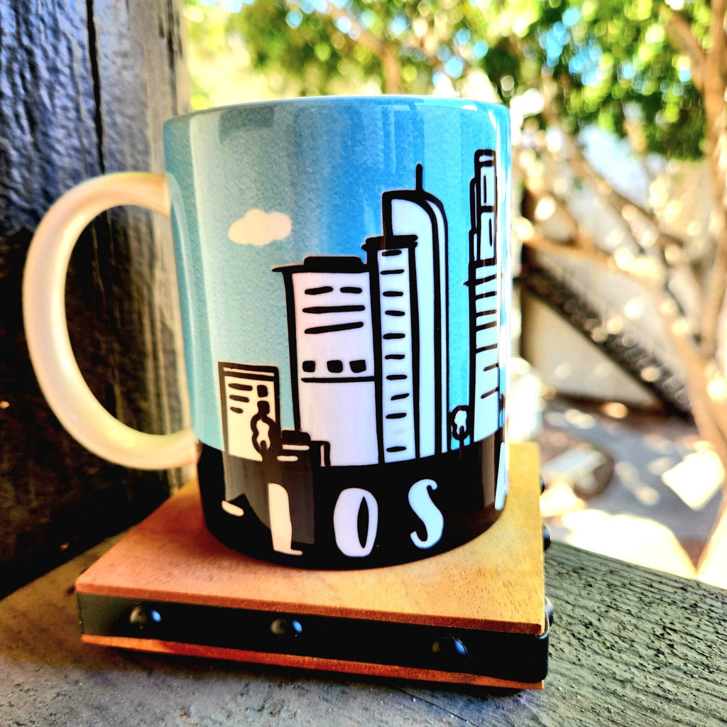 Los Angeles Souvenir Skyline Ceramic Coffee Mug: Coffee Quips Custom Drinkware