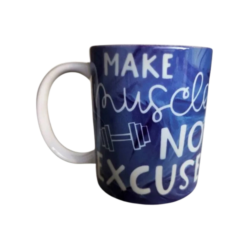 Make Muscles Not Excuses Coffee Mug: Weightlifter Motivation - Coffee Quips Custom Drinkware
