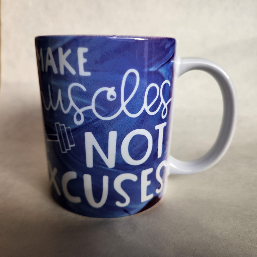 Make Muscles Not Excuses Coffee Mug: Weightlifter Motivation - Coffee Quips Custom Drinkware