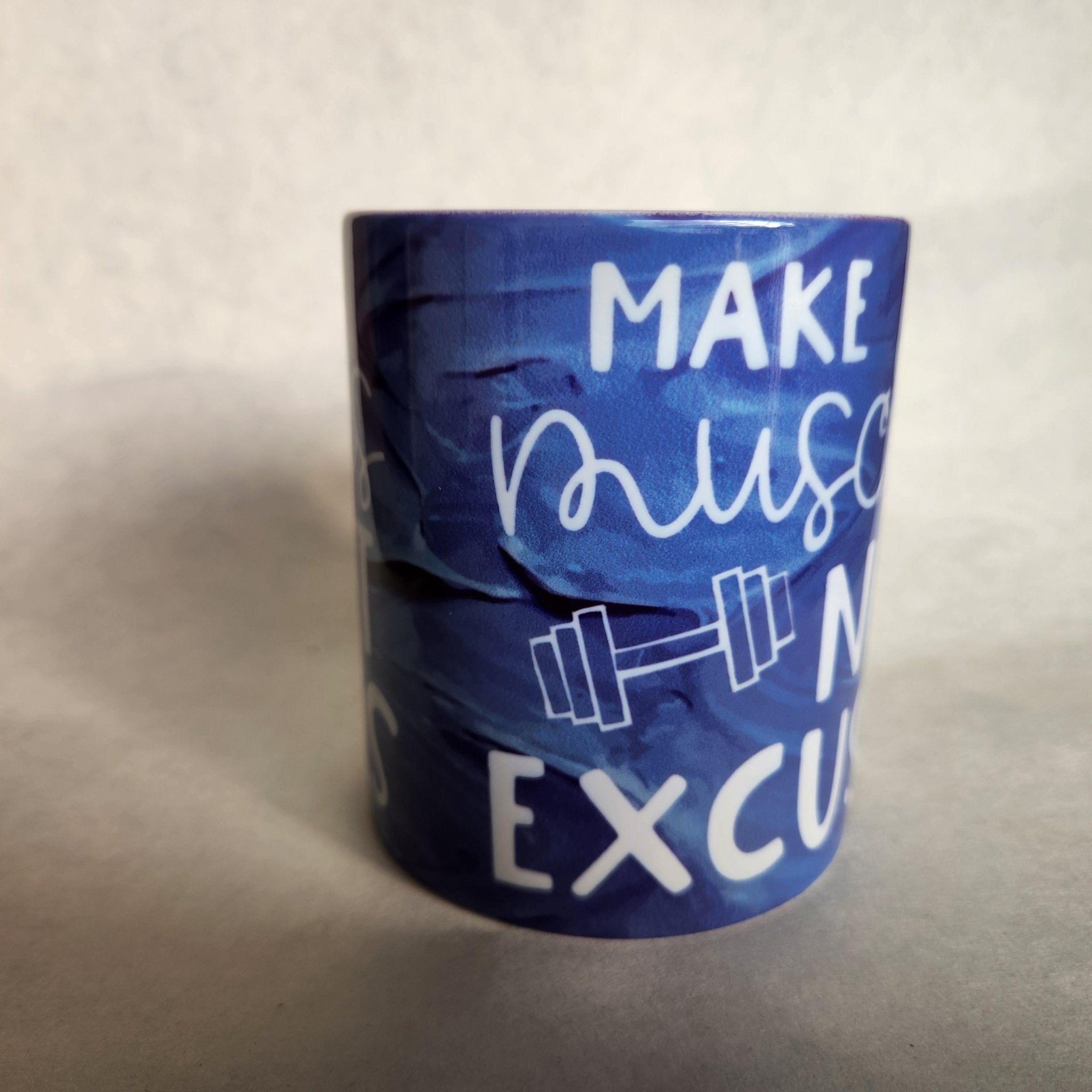 Make Muscles Not Excuses Coffee Mug: Weightlifter Motivation - Coffee Quips Custom Drinkware