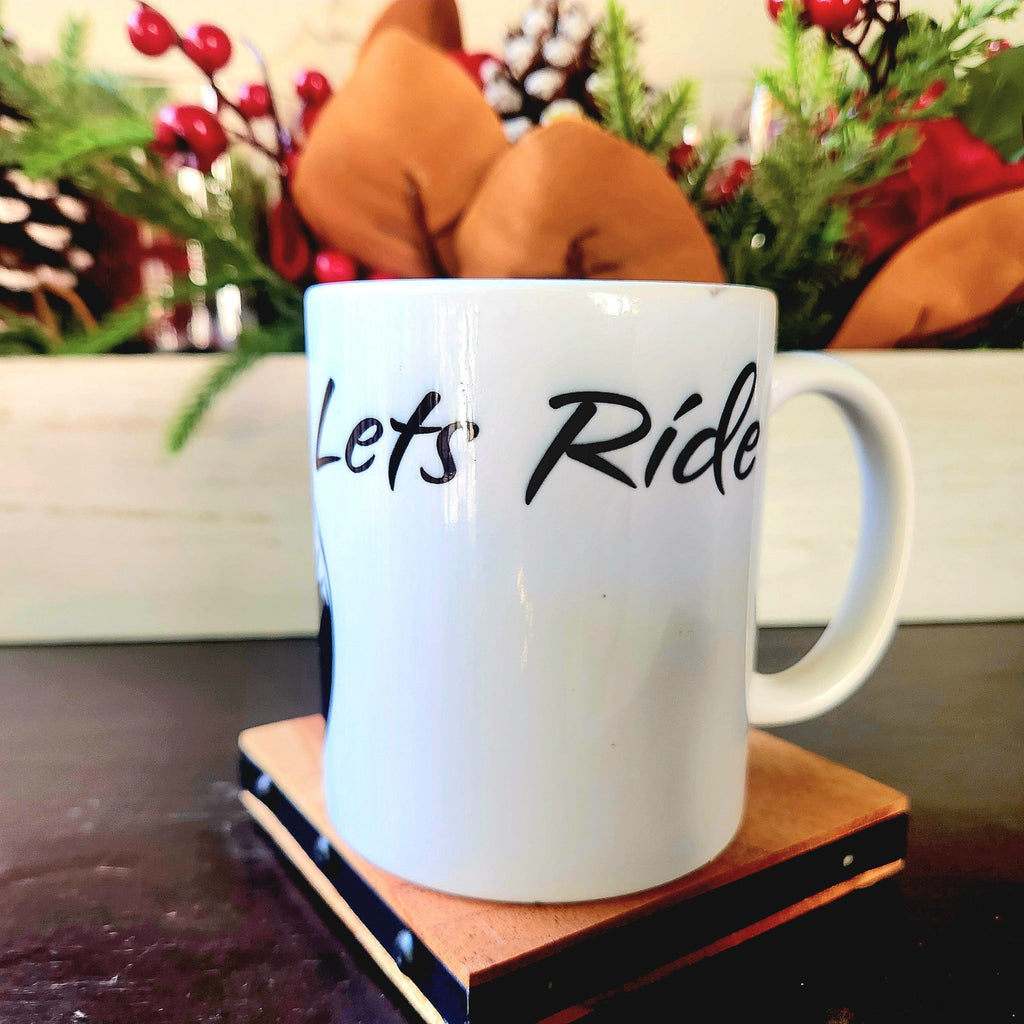 Motorcycle Coffee Mug: Crafted Ceramic 'Lets Ride' Design 15oz - Coffee Quips Custom Drinkware