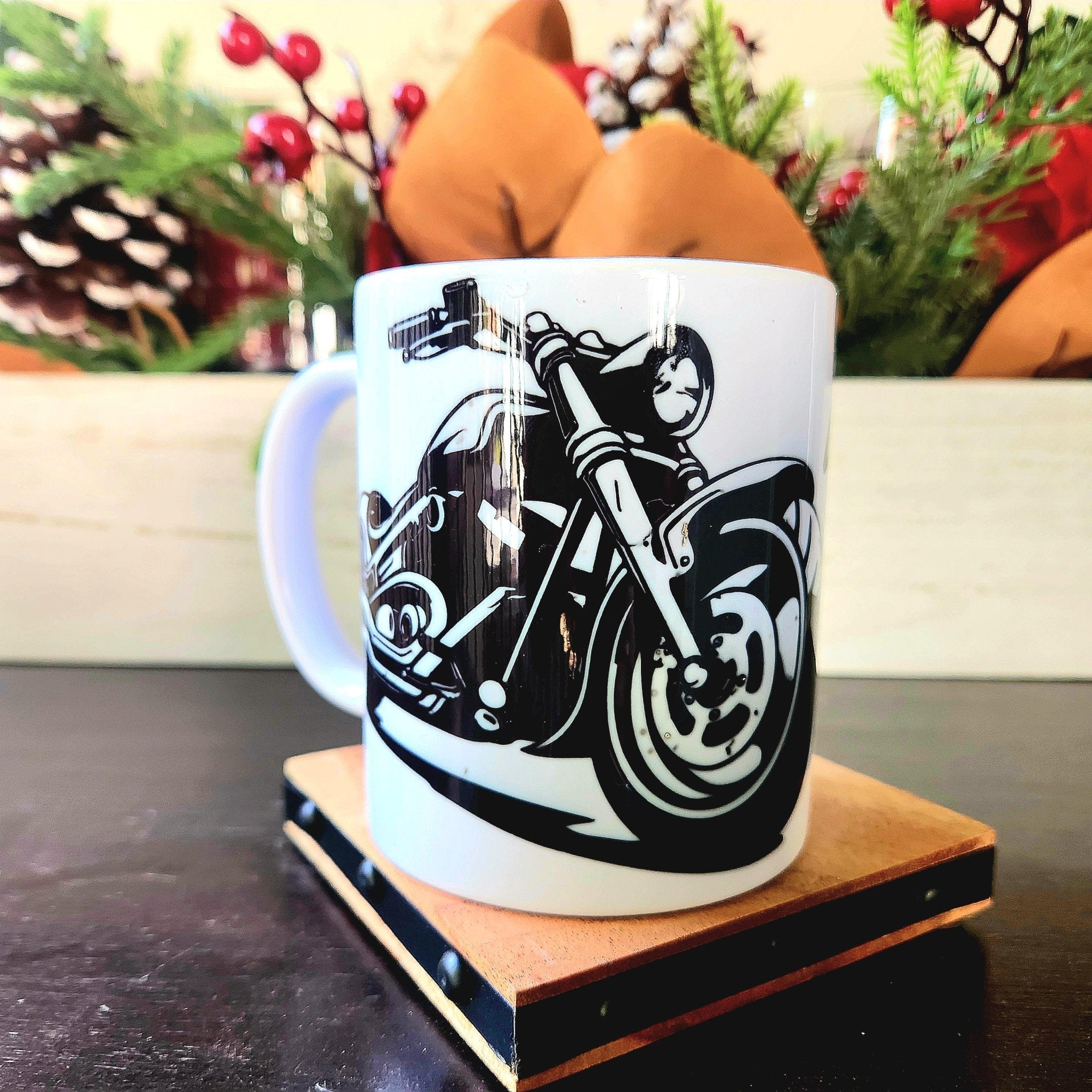 Motorcycle Coffee Mug: Crafted Ceramic 'Lets Ride' Design 15oz - Coffee Quips Custom Drinkware