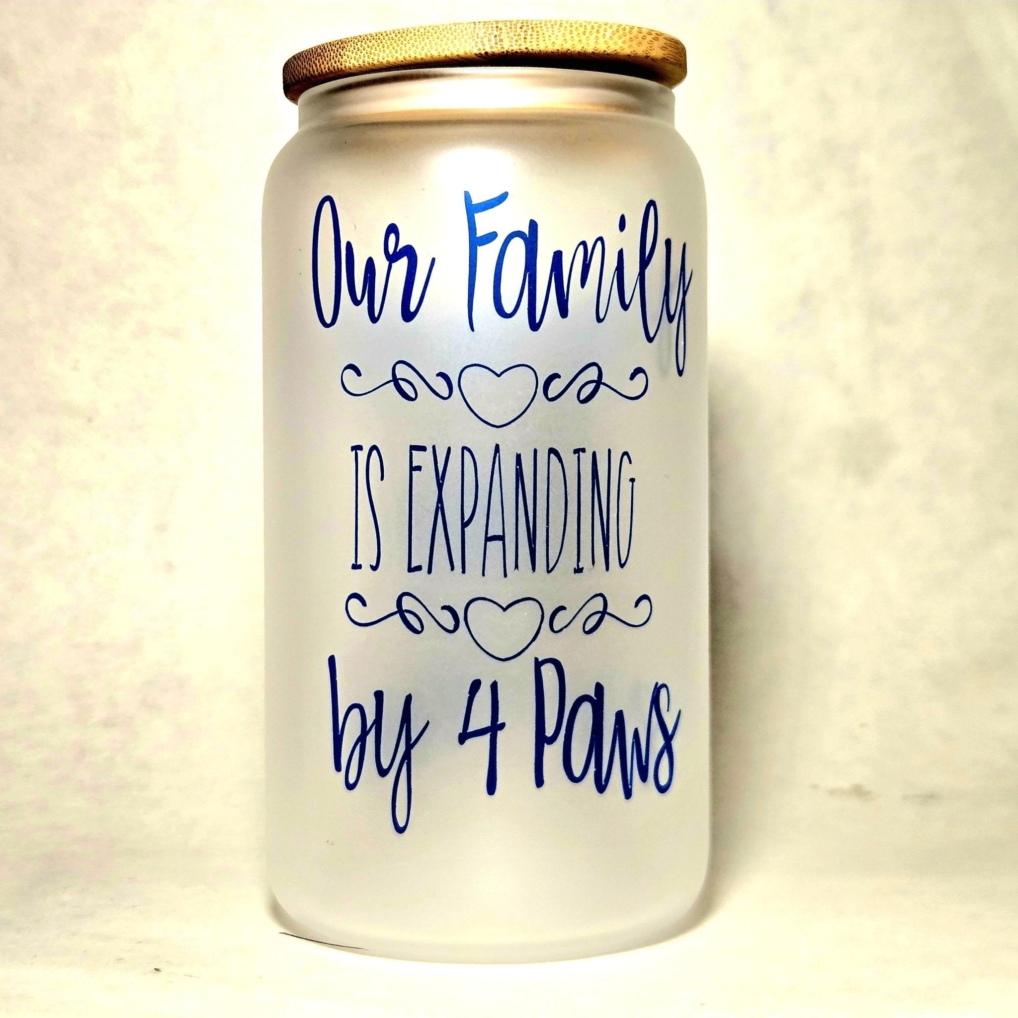 Our Family is Expanding by Four Paws announcement glass tumbler - Coffee Quips Custom Drinkware