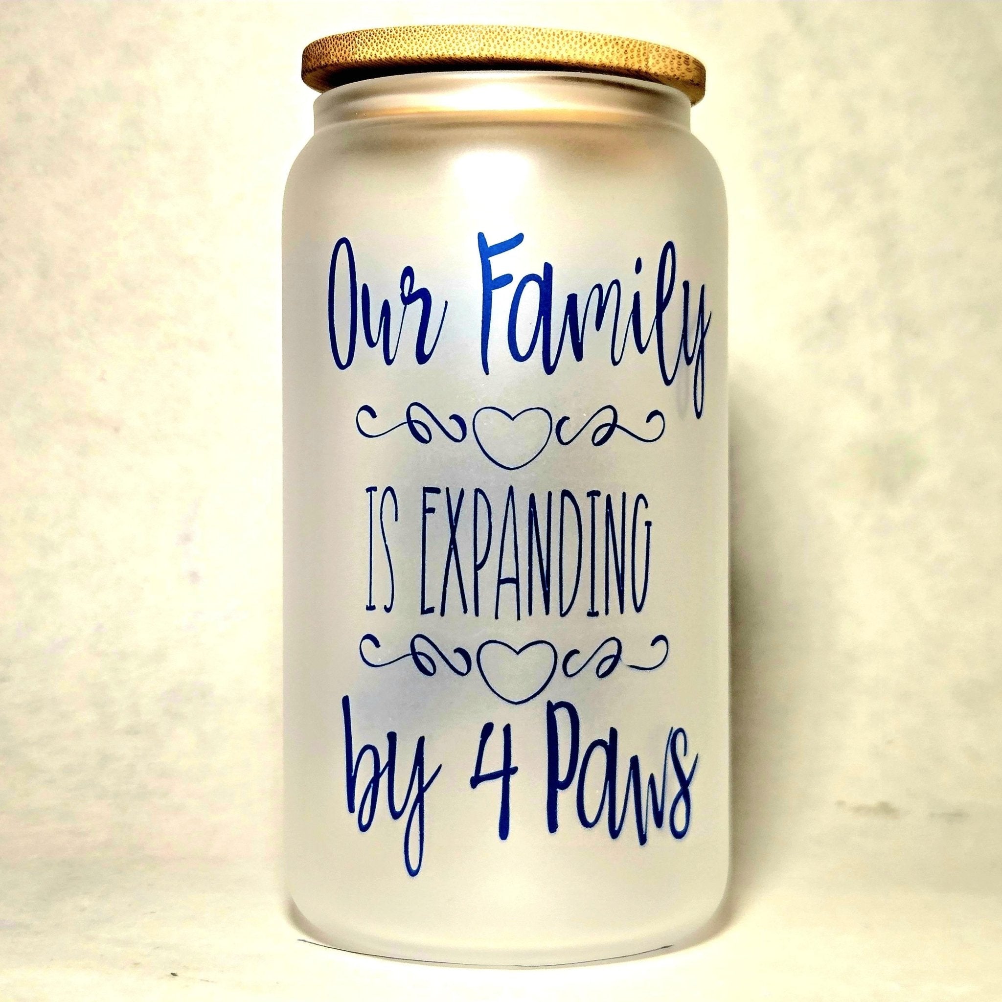 Our Family is Expanding by Four Paws announcement glass tumbler - Coffee Quips Custom Drinkware