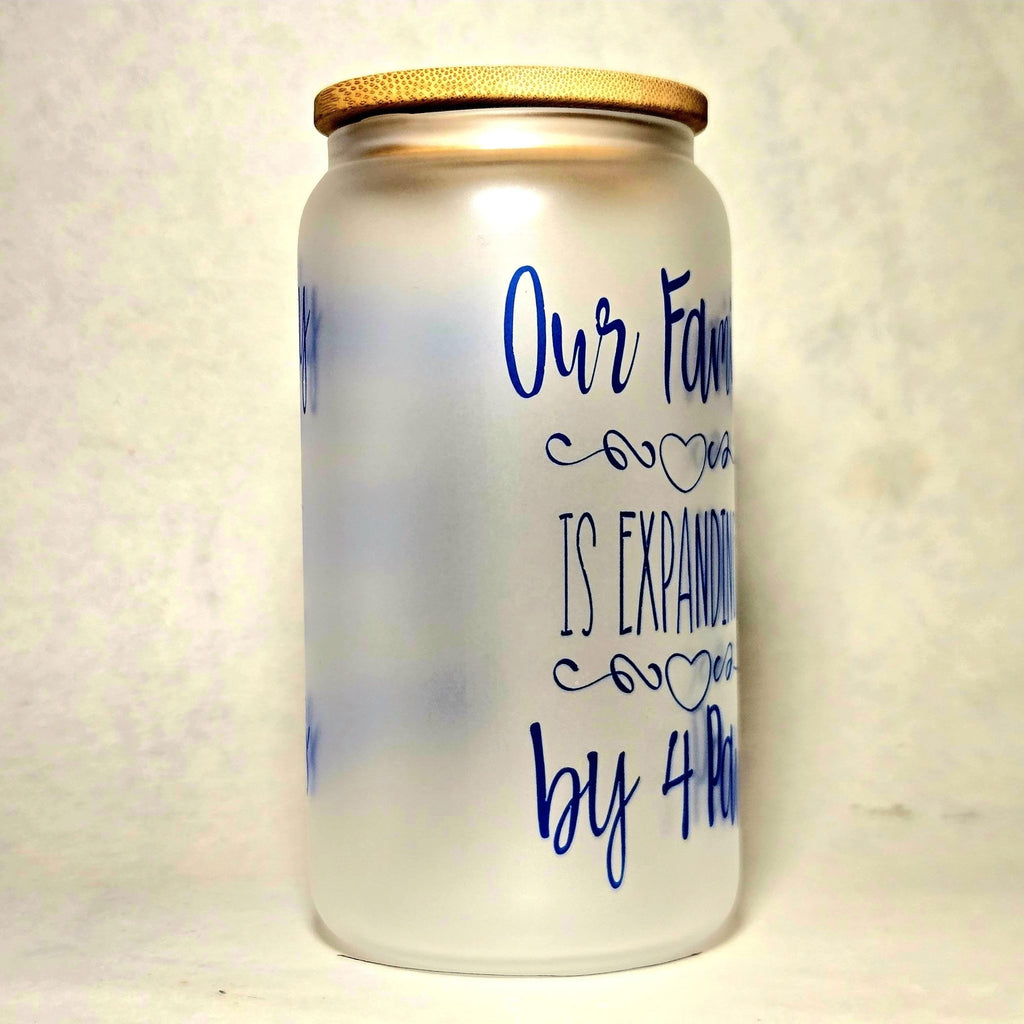 Our Family is Expanding by Four Paws announcement glass tumbler - Coffee Quips Custom Drinkware