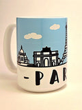 Paris souvenir mug with iconic skyline. City of Lights 15oz ceramic coffee cup. - Coffee Quips Custom Drinkware